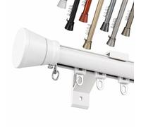 Tringle à Rideaux en Aluminium 28mm 100-400 cm | Barre à rideaux Fixation Latérale avec Embouts Plats, Supports et Poulies. Aluminium Inoxydable pour Salon(Blanc,310cm)