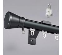 Tringle à Rideaux Simple 28mm 100-400 cm | Barre à rideaux Fixation Latérale avec Embouts, Supports et Poulies. Idéal pour Chambre, Salon et Cuisine(Bleu,220cm)