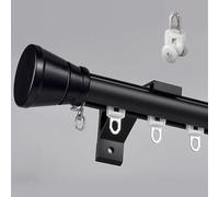 Tringle à Rideaux Simple 28mm 100-400 cm | Barre à rideaux Fixation Latérale avec Embouts, Supports et Poulies. Idéal pour Chambre, Salon et Cuisine(Noir,290cm)