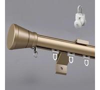 Tringle à Rideaux Simple 28mm 100-400 cm | Barre à rideaux Fixation Latérale avec Embouts, Supports et Poulies. Idéal pour Chambre, Salon et Cuisine(Or,210cm)