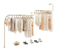 Tringle à vêtements murale robuste pour rangement de placard, penderie commerciale, étagère de vente au détail, doré