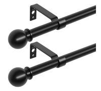 Tringle Rideau Noire 80-224 cm Lot de 2, Tringle à Rideau Extensible avec Support, Ajustable Tringle Voilage en Métal de 5/8 de Diamètre pour Chambre, Salon