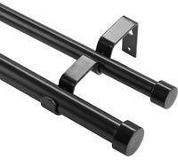 Tringles à rideaux doubles, longueur réglable de 72 à 144 pouces (6 à 12 pieds), tringles à rideaux doubles noires avec embouts à capuchon, diamètre de 1 pouce et 3/4 pouce, tringle à rideaux double p