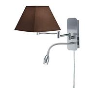 TRIO, Applique, Hotel 1xE14, max.40,0 W incl. 1 x LED,SMD,3,2 Watt,3000K,300 Lm. Tissu, Brun, Corps: metal, Nickel mat L:20,0cm, H:27,1cm, P:40,0cm IP20,Interrupteur,OSRAM Inside