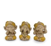 Trio de Ganesh Sagesse Iconique - Ne Rien Voir - Ne Rien Entendre - Ne Rien Dire - Ensemble Symbolique - Ambiance Paisible et Sereine - Décoration Zen - Idée Cadeau Unique -H 9 cm -Jaune- Zen’Light