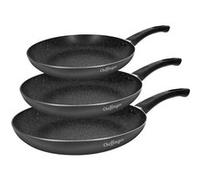 Trio de Poêle à Frire 20 / 24 / 28 cm Revêtu en Marbre avec Poignée Soft-grip Cheffinger Noir Noir