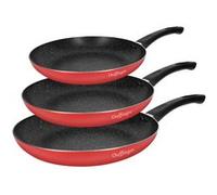 Trio de poêles Cheffinger 20/24/28 cm - revêtement marbre, induction, poignées soft-grip rouges