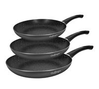 Trio de Poêle à Frire 20 / 24 / 28 cm Revêtu en Marbre avec Poignée Soft-grip Noir