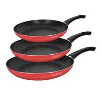 Trio de Poêle à Frire 20 / 24 / 28 cm Revêtu en Marbre avec Poignée Soft-grip Cheffinger Rouge Rouge