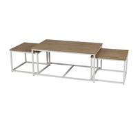Trio de tables basses La Casa Blanca en bois et métal - Marron et blanc