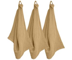 Trio de torchon de cuisine 40x60 cm mousseline de coton KEA TABLE marron houblon