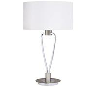 TRIO, Lampe de table, Paris II 1xE27, max.60,0 W Tissu, Blanc, Corps: metal, Nickel mat Ø:35,0cm, H:58,0cm IP20,Interrupteur