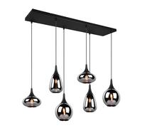 Trio-Leuchten Suspension Lumina – Métal noir mat, verre chrome vaporisé, 6×E14 (ampoules exclues)