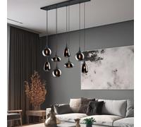 Suspension en verre, 8 flammes, lampe de table à manger, suspension noire, verre de salle à manger, verre chromé, différents abat-jour, 8x E14, LxH 115x150 cm