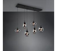 Trio-Leuchten Suspension Lumina – Métal noir mat, verre chrome vaporisé, 6×E14 (ampoules exclues)