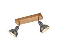 Plafonnier spot bois 2 feux orientable vintage, nickel antique, 2x E14, LxH 33 x 20 cm