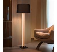 Lampadaire LED noir moderne avec abat-jour, liseuse E27 40W, bois clair, 10W - RAHUL