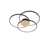 Trio Leuchten Sedona 673210332 Plafonnier LED en métal noir mat/aspect bois avec variateur d'intensité 40 W