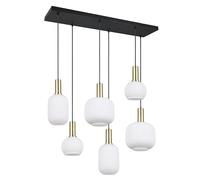 Suspension Diva noire/laiton 6xE27 globes blancs verre