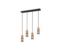 Trio-Leuchten Suspension Tosh 304300432 – métal noir mat et bois, 4 ampoules E27
