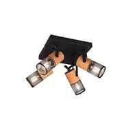Trio-Leuchten Spot 4 lampes Tosh 804300432 métal noir mat et bois avec 4 ampoules E14 Noir
