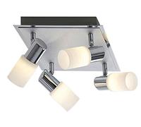 TRIO, Spot, Clapton incl. 4 x LED,SMD,4,5 Watt,3000K,400 Lm. Verre mat, Blanc balayé, Corps: metal, Chrome L:31,0cm, L:22,0cm, H:18,5cm IP20,OSRAM Inside