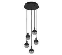 Trio, Suspension, Mela 5xE14, max.25,0 W Verre, Noir, Corps: Métal, noir mat Ø:34,4cm, H:150,0cm IP20,Sans illuminant,Réglable en hauteur