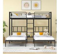 Triple lit superposé 90 x 200cm avec échelle, lit en fer avec échelle, grille de protection anti-chute et table, noir(sans matelas)