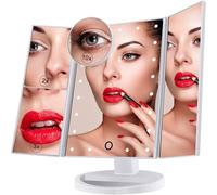 Triple Magnifying Makeup Mirror, 21 Led Makeup Mirrors, 10x/3x/2x/1x Magnification, Touch Screen, Dual Power, 180° Swivel Freely