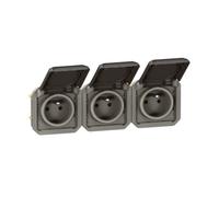 Triple prise 2P+T composable étanche horizontale - anthracite - Plexo LEGRAND
