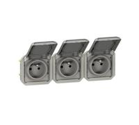 Triple prise 2P+T composable étanche horizontale - gris - Plexo LEGRAND