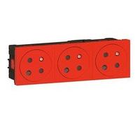 Legrand 077173L Triple Prise de Surface Mosaic Link Raccordement Latéral, Courant 2P+T, 6 Modules, Rouge