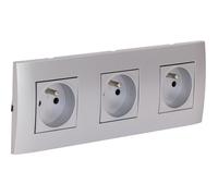 Triple prise encastrée + plaque de finition Kalya - Argent - Zenitech