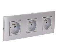 Zenitech - Triple prise encastrée + plaque de finition Kalya - Argent Argent