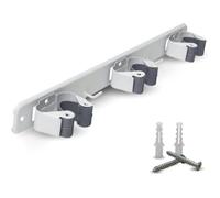 .- Triple Support Mural À Visser Pour Balais Et Accessoires-Accroche Balai 3 Supports + 2 Crochets-37Cm)[CA134]