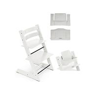 Tripp Trapp Bundle Chaise haute avec coussin classique Gris nordique OCS et set bébé Blanc