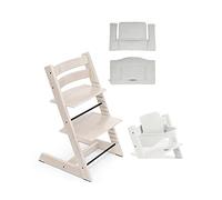 Tripp Trapp Bundle Chaise haute avec coussin classique Gris nordique OCS et set bébé inclus Blanc délavé