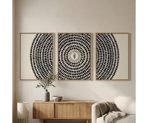 Triptyque de tableaux sur toile noir et blanc style abstrait-cadre flottant