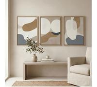 Triptyque sur toile abstrait - Décoration murale minimaliste japandi, tableaux sur toile modernes-cadre flottant