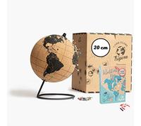 TRIPVEA® Globe terrestre 20 cm vintage en liège + 342 drapeaux autocollants à planter - Mappemonde décorative thème voyage - Idée cadeau et déco idéale pour votre bureaux ou votre enfant