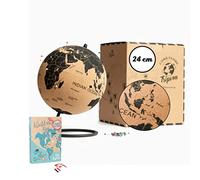 TRIPVEA® Globe terrestre 24 cm vintage en liège + 342 drapeaux autocollants à planter - Mappemonde décorative thème voyage - Idée cadeau et déco idéale pour votre bureaux ou votre enfant