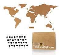 Tripvea - Tableau en Liège | Panneau Mural Carte du Monde 100x46cm - Tableau d’Affichage avec 50 Punaises, Design Vintage & Naturel