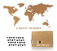 Tripvea - Tableau en Liège | Panneau Mural Carte du Monde 150x90cm - Tableau d’Affichage avec 50 Punaises, Design Vintage & Naturel (XXL)