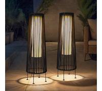 TRIROCKS Ensemble de 2 lampes solaires extérieures en rotin imperméable, pour jardin, patio, pelouse et jardin, couleur marron clair