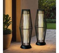 TRIROCKS Lampe de sol extérieure 2 pièces Lanterne solaire en rotin en osier avec corde Olifen Imperméable Lampe solaire en rotin pour terrasse Jardin Pelouse Cour (Noir)