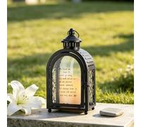 TRIROCKS Lanterne Commémorative 28 cm Haut, Porte-Bougie Walk Beside Us avec Bougie LED et Motif Amour, Cadeau de Condoléances pour Funérailles, Souvenir (Noir)