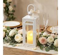 TRIROCKS Lanterne Décorative 30 cm Haut, Porte-Bougie Métallique avec Verre Clair, Porte-Bougie pour Décor Maison, Salon, Tablette, Intérieur/Extérieur, Mariage (Blanc Mat)