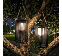 TRIROCKS Lanternes Solaires Extérieures pour Jardin, Lot de 2 Lampes Suspendues Étanches de 30 cm de Haut en Corde d'Oléfine, Lampes de Table Sans Fil pour Patio, Pelouse Cour et Extérieure (Noir)