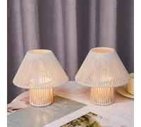 TRIROCKS Lot de 2 Lampes de Table Sans Fil à LED en Corde de Coton Tressée, Lampes de Chevet Style Boho de 18 cm de Haut Fonctionnant sur Piles pour Salon, Chambre, Mariages, Fêtes, Patio