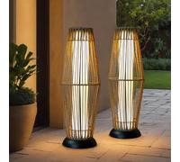 TRIROCKS Lot de 2 lampes solaires en rotin LED debout pour extérieur - IP44 étanche, lampe solaire, lampe de jardin alimentée par panneau solaire/lampe solaire pour extérieur pour terrasse, balcon